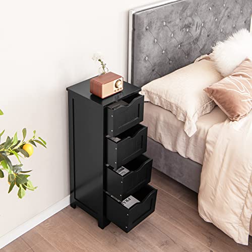 Tangkula Bathroom Floor Cabinet, Wooden Storage Cabinet with 4 Drawers, Modern Side Table, Free Standing Organizer Unit for Home Office Bathroom Living Room Bedroom (4 Drawers, Black)