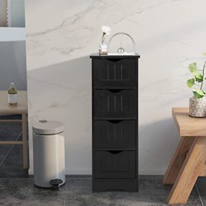 Tangkula Bathroom Floor Cabinet, Wooden Storage Cabinet with 4 Drawers, Modern Side Table, Free Standing Organizer Unit for Home Office Bathroom Living Room Bedroom (4 Drawers, Black)