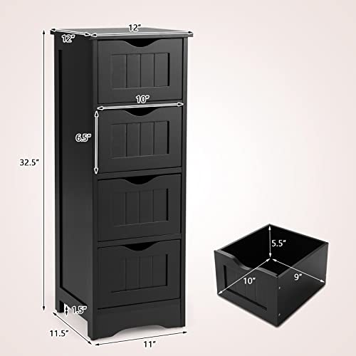 Tangkula Bathroom Floor Cabinet, Wooden Storage Cabinet with 4 Drawers, Modern Side Table, Free Standing Organizer Unit for Home Office Bathroom Living Room Bedroom (4 Drawers, Black)