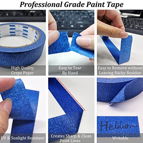 3 Rolls Blue Painters Tape, Multi-Surface Medium Adhesive Paint Tape, Blue Masking Tape for DIY Crafts, Arts, Decorations, Safe Wall Painting, Labeling, Edge Finishing - 1 inch x 22 Yards (66FT)