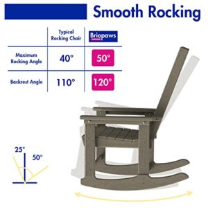 BRIOPAWS Patio Rocking Chair Wood Grain, All-Weather Oversized Outdoor Rocker, HDPE Plastic Wood Texture Rocking Chairs w/High Back for Front Porch Outside Indoor Living Room Backyard Balcony