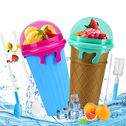 Slushie Maker Cup, TIKTOK Slushy Cup Magic Quick Frozen Smoothies Cup 2 Pack, 500ml Slushie Cup Homemade Milk Shake Ice Cream Maker Cooling Cup DIY for Family