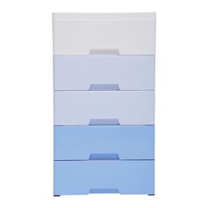 plastic storage cabinet,5 drawer stackable vertical clothes storage tower,lockers can be placed in bedrooms bathrooms livingrooms (blue)
