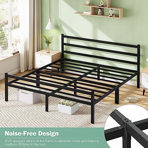 Mr IRONSTONE King Bed Frame with Headboard & Footboard, 14 Inch Sturdy Metal Platform King Size Bed Frame Mattress Foundation/No Box Spring Needed/Large Under Bed Storage Space/Anti-Slip/Noise-Free