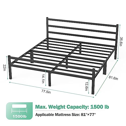 Mr IRONSTONE King Bed Frame with Headboard & Footboard, 14 Inch Sturdy Metal Platform King Size Bed Frame Mattress Foundation/No Box Spring Needed/Large Under Bed Storage Space/Anti-Slip/Noise-Free