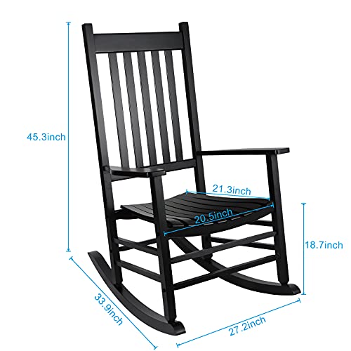 GnL Recsports Rocking Chair Wooden Frame Chair Indoor and Outdoor Fade Resistant Rocker with 350lbs Weight Capacity All Weather Porch Rocker for Garden Lawn Balcony Backyard and Patio Porch 1 Black