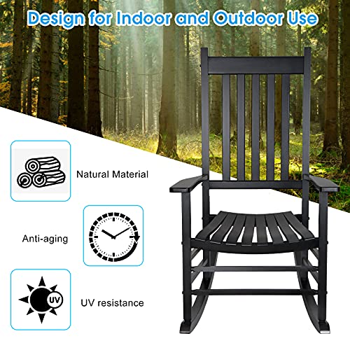 GnL Recsports Rocking Chair Wooden Frame Chair Indoor and Outdoor Fade Resistant Rocker with 350lbs Weight Capacity All Weather Porch Rocker for Garden Lawn Balcony Backyard and Patio Porch 1 Black