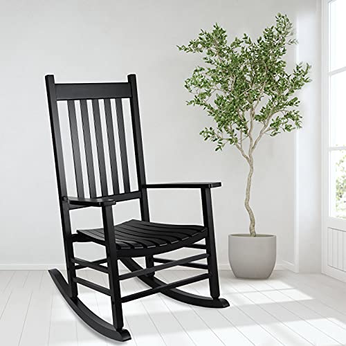 GnL Recsports Rocking Chair Wooden Frame Chair Indoor and Outdoor Fade Resistant Rocker with 350lbs Weight Capacity All Weather Porch Rocker for Garden Lawn Balcony Backyard and Patio Porch 1 Black