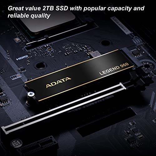 ADATA 2TB SSD Legend 960, NVMe PCIe Gen4 x 4 M.2 2280, Speed up to 7,400MB/s, Internal Solid State Drive for PS5 with Heatsink, Gaming, High Performance Computing, Super Endurance with 3D NAND