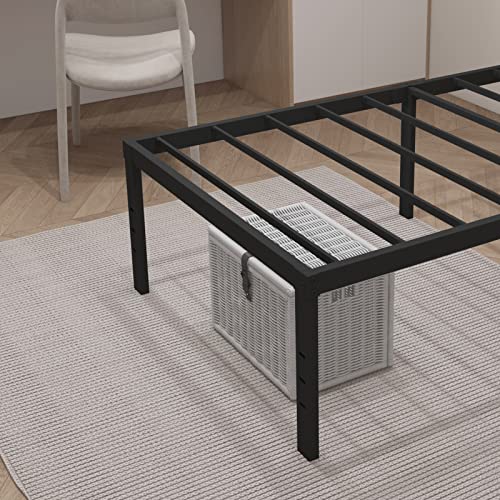 DURISO Twin Size Bed Frame 18 Inch Tall Twin Size Platform Heavy Duty Steel Slats Support Max 2000lbs Easy to Assemble No Box Spring Needed No Noise Black