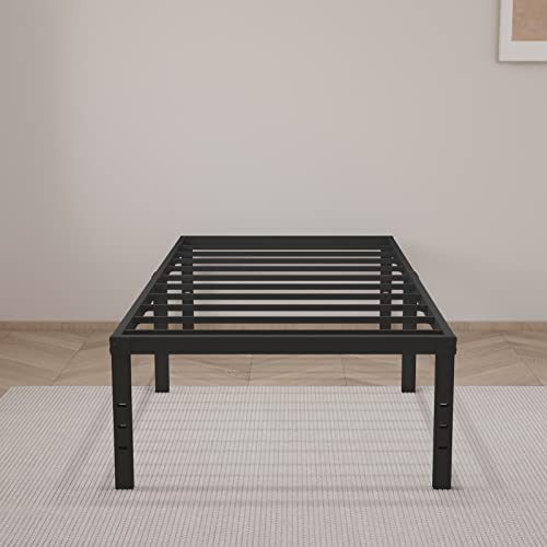 DURISO Twin Size Bed Frame 18 Inch Tall Twin Size Platform Heavy Duty Steel Slats Support Max 2000lbs Easy to Assemble No Box Spring Needed No Noise Black