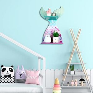 Wall Decor Shelf Bedroom Hanging Shelf Wall Mounted Shelf Wooden Floating Shelves Bathroom Decor for Girls Bedroom Nursery Gift (Mermaid)