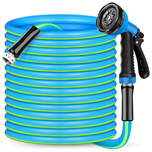 Garden Hose 50ft, Kebose Heavy Duty Water Hose 5/8, Lightweight Flexible Hose with Work 150 PSI Resistant, 10 Function Spray Nozzle & 3/4 Solid Fittings, No Kink Hose for Outdoor, Yard