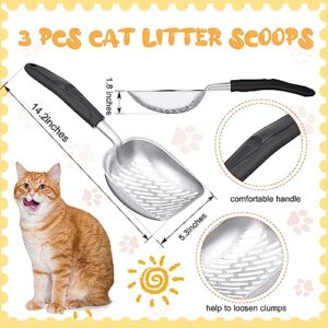 Zubebe 3 Pack Stainless Steel Cat Litter Box with 3 Pcs Cat Litter Scoop Cat Litter Box Metal Litter Scoops Never Absorbs Odor, Rustproof, Non Stick Smooth Surface (15.7 x 11.8 x 5.9 Inches)