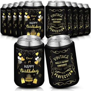 12 pcs happy birthday can cooler sleeves insulated birthday can sleeves neoprene can sleeves beverage beer coolers for 12 oz cans men women birthday party favor gifts(birthday)
