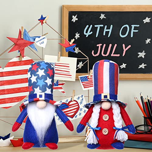 ZTML 4th of July Patriotic Gnome Set, 2 Handmade USA Swedish Tomte Plush - Table Ornaments for Memorial & Independence Day