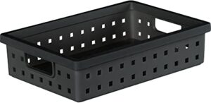 carrotez small plastic storage tray basket, durable basket, small items storage organizer for vanity, office, bathroom, bedroom, dress room, kitchen, drawers -black