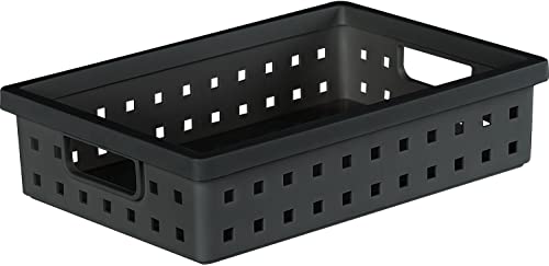 carrotez Small Plastic Storage Tray Basket, Durable Basket, Small Items Storage Organizer for Vanity, Office, Bathroom, Bedroom, Dress Room, Kitchen, Drawers -Black