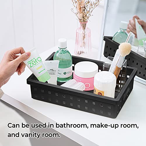 carrotez Small Plastic Storage Tray Basket, Durable Basket, Small Items Storage Organizer for Vanity, Office, Bathroom, Bedroom, Dress Room, Kitchen, Drawers -Black