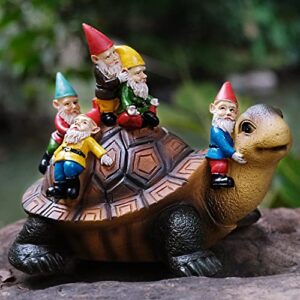 artooz garden gnome turtle statues, funny garden turtle with gnome statues, yard art resin figurine for patio lawn porch indoor decorations