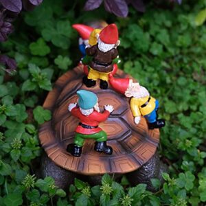 Artooz Garden Gnome Turtle Statues, Funny Garden Turtle with Gnome Statues, Yard Art Resin Figurine for Patio Lawn Porch Indoor Decorations