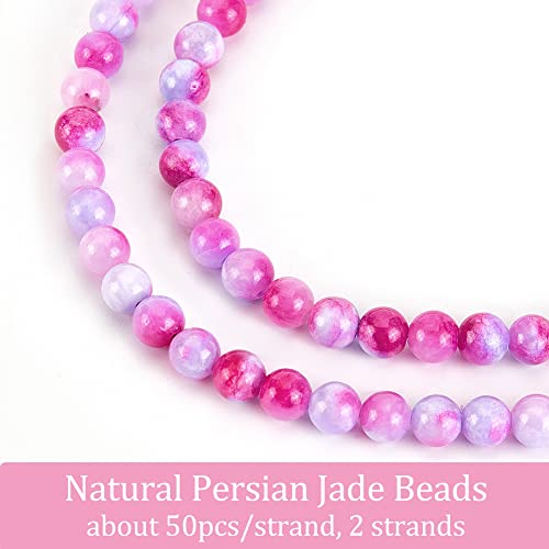 DICOSMETIC 2 Strands Natural Persian Jades Stone Beads Starry Purple Dyed Jade Beads 8mm Round Loose Beads Gemstone Beads Small Energy Stone for Jewellery Making Bracelet Necklace, Hole: 1.2~1.5mm