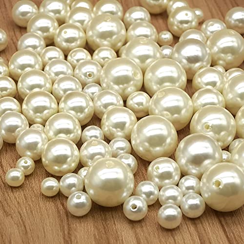 Sooyee Pearl Beads for Craft, 1500pcs Ivory Faux Fake Pearls, 6 MM Small Sew on Pearl Beads with Holes for Jewelry Making, Bracelets, Necklaces, Hairs, Crafts, Decoration and Vase Filler