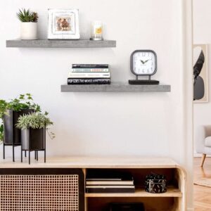 Overstock Designer 24" Floating Wall Shelves, Large Wooden Rack Set of 2 Grey