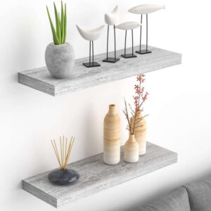 Overstock Designer 24" Floating Wall Shelves, Large Wooden Rack Set of 2 Grey