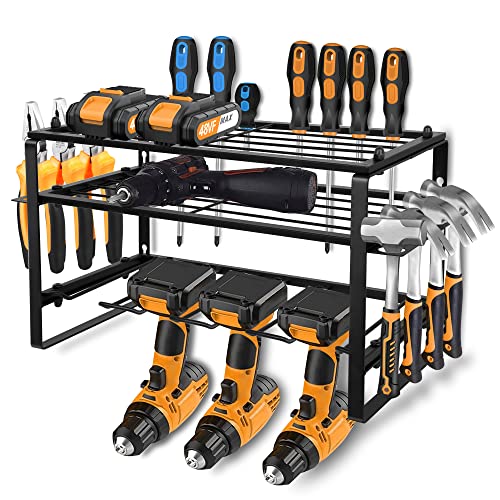 BESTIRTOOL Power Tool Organizers | Wall Mount Drill Holder Utility Racks | 3 Layers Heavy Duty Metal Drill Rack | Black Tool Rack