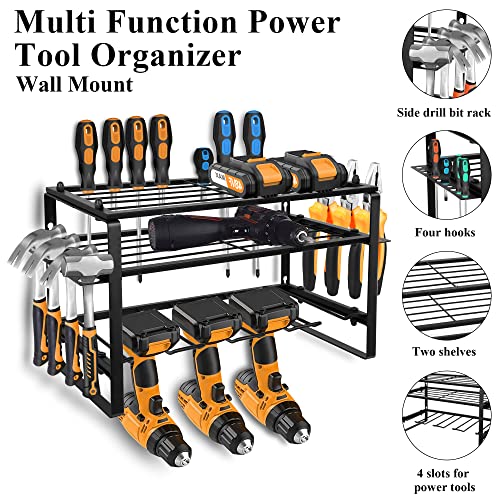 BESTIRTOOL Power Tool Organizers | Wall Mount Drill Holder Utility Racks | 3 Layers Heavy Duty Metal Drill Rack | Black Tool Rack