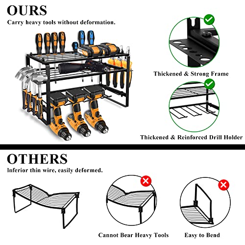 BESTIRTOOL Power Tool Organizers | Wall Mount Drill Holder Utility Racks | 3 Layers Heavy Duty Metal Drill Rack | Black Tool Rack