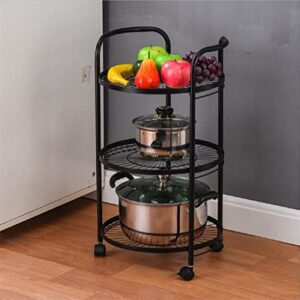 n/a 3 Layer Movable Kitchen Storage Rack Carbon Steel Bathroom Shelf with Wheels Space Saving Trolley Tools