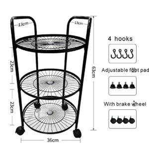 n/a 3 Layer Movable Kitchen Storage Rack Carbon Steel Bathroom Shelf with Wheels Space Saving Trolley Tools