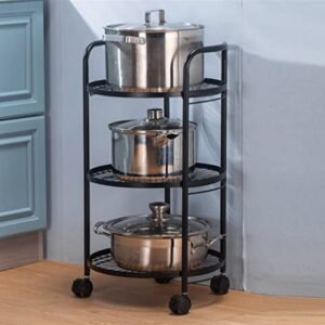 n/a 3 Layer Movable Kitchen Storage Rack Carbon Steel Bathroom Shelf with Wheels Space Saving Trolley Tools