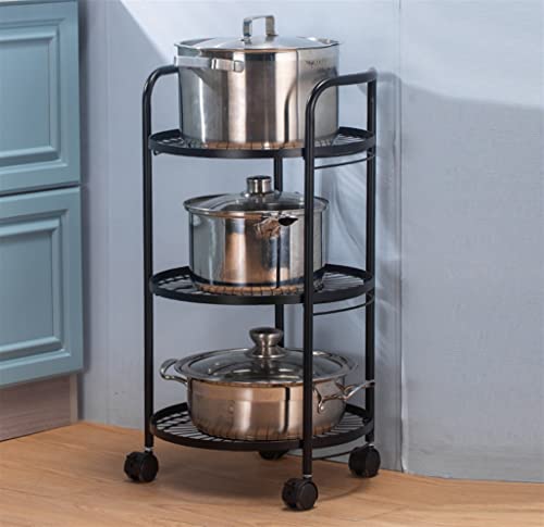 n/a 3 Layer Movable Kitchen Storage Rack Carbon Steel Bathroom Shelf with Wheels Space Saving Trolley Tools