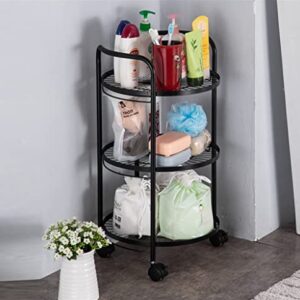 n/a 3 Layer Movable Kitchen Storage Rack Carbon Steel Bathroom Shelf with Wheels Space Saving Trolley Tools