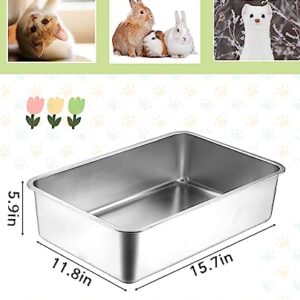 VCEPJH Stainless Steel Litter Box for Cats Metal Litter Pan with High Sides for Odor Control Non Stick Easy to Clean Rustproof (15.7'' x 11.8'' x 5.9'')