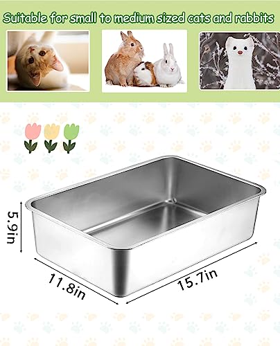 VCEPJH Stainless Steel Litter Box for Cats Metal Litter Pan with High Sides for Odor Control Non Stick Easy to Clean Rustproof (15.7'' x 11.8'' x 5.9'')