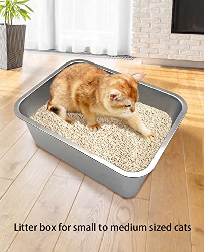 VCEPJH 2 Pcs Stainless Steel Litter Box for Cats Metal Litter Pan with High Sides Odor Control Non Stick Easy to Clean Rustproof (15.7'' x 11.8'' x 5.9'')