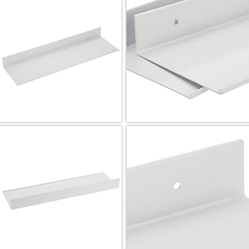 OwnMy Set of 2 White Metal Floating Shelf Wall Mount Bathroom Shower Shelves Brackets Floating Wall Racks, 16 Inch Metal Display Wall Shelves Modern Floating Storage Shelves for Kitchen Living Room