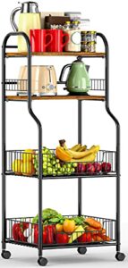 eknitey kitchen rolling utility cart - 4 tier baker's rack for spices fruits vegetables snacks pots and pans