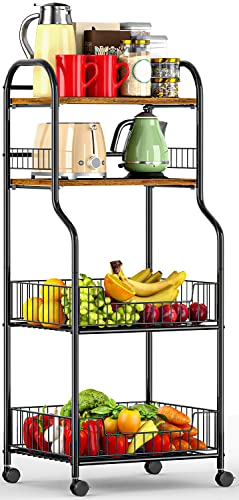 EKNITEY Kitchen Rolling Utility Cart - 4 Tier Baker's Rack for Spices Fruits Vegetables Snacks Pots and Pans