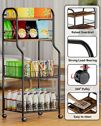 EKNITEY Kitchen Rolling Utility Cart - 4 Tier Baker's Rack for Spices Fruits Vegetables Snacks Pots and Pans