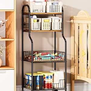 EKNITEY Kitchen Rolling Utility Cart - 4 Tier Baker's Rack for Spices Fruits Vegetables Snacks Pots and Pans