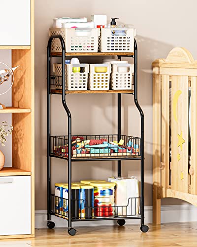 EKNITEY Kitchen Rolling Utility Cart - 4 Tier Baker's Rack for Spices Fruits Vegetables Snacks Pots and Pans