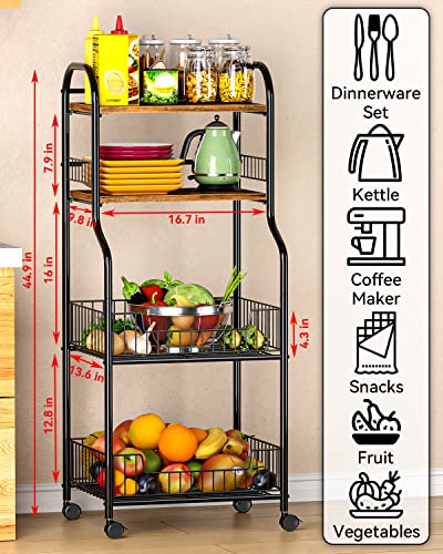 EKNITEY Kitchen Rolling Utility Cart - 4 Tier Baker's Rack for Spices Fruits Vegetables Snacks Pots and Pans