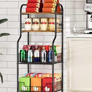 EKNITEY Kitchen Rolling Utility Cart - 4 Tier Baker's Rack for Spices Fruits Vegetables Snacks Pots and Pans