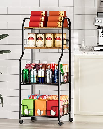 EKNITEY Kitchen Rolling Utility Cart - 4 Tier Baker's Rack for Spices Fruits Vegetables Snacks Pots and Pans