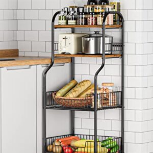 EKNITEY Kitchen Rolling Utility Cart - 4 Tier Baker's Rack for Spices Fruits Vegetables Snacks Pots and Pans